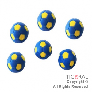 PELOTA FUTBOL AZUL Y AMARILLO 3 CM (COTILLON) x 6 UNIDADES